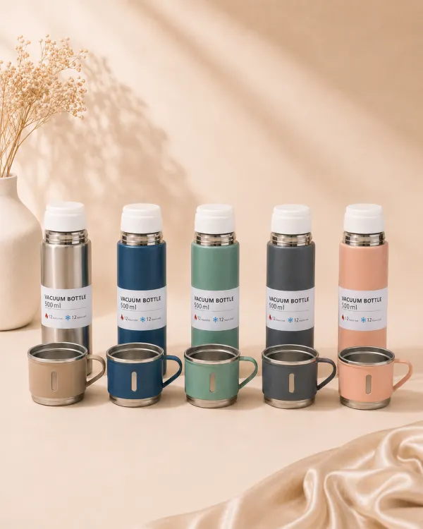Thermos Inox 500ml + 3 verres ☕ Ton café/thé chaud jusqu'à 12h